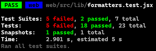 Results of Jest Client Test Suite